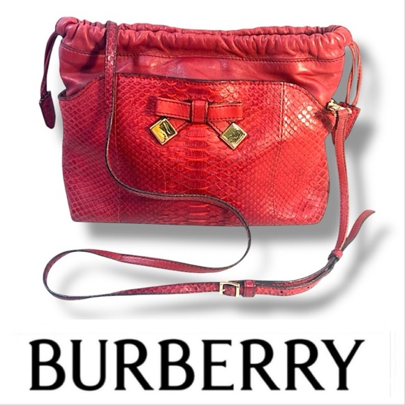 BURBERRY AUTH Luxurious Red Python Leather Shoulder/Clutch/or Crossbody Bag - Picture 17 of 17